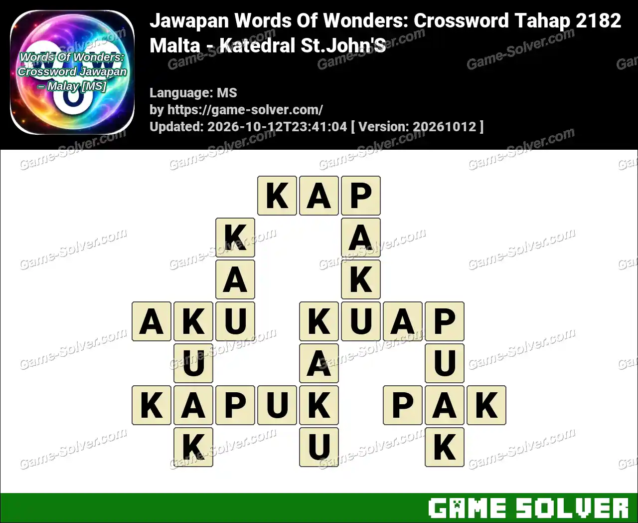 Jawapan Words Of Wonders: Crossword Tahap 2182 – Malta – Katedral St.John’S